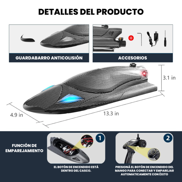 Lancha Lujo Fibra Carbono Hélices Protegidas Control Remoto - Imagen 6